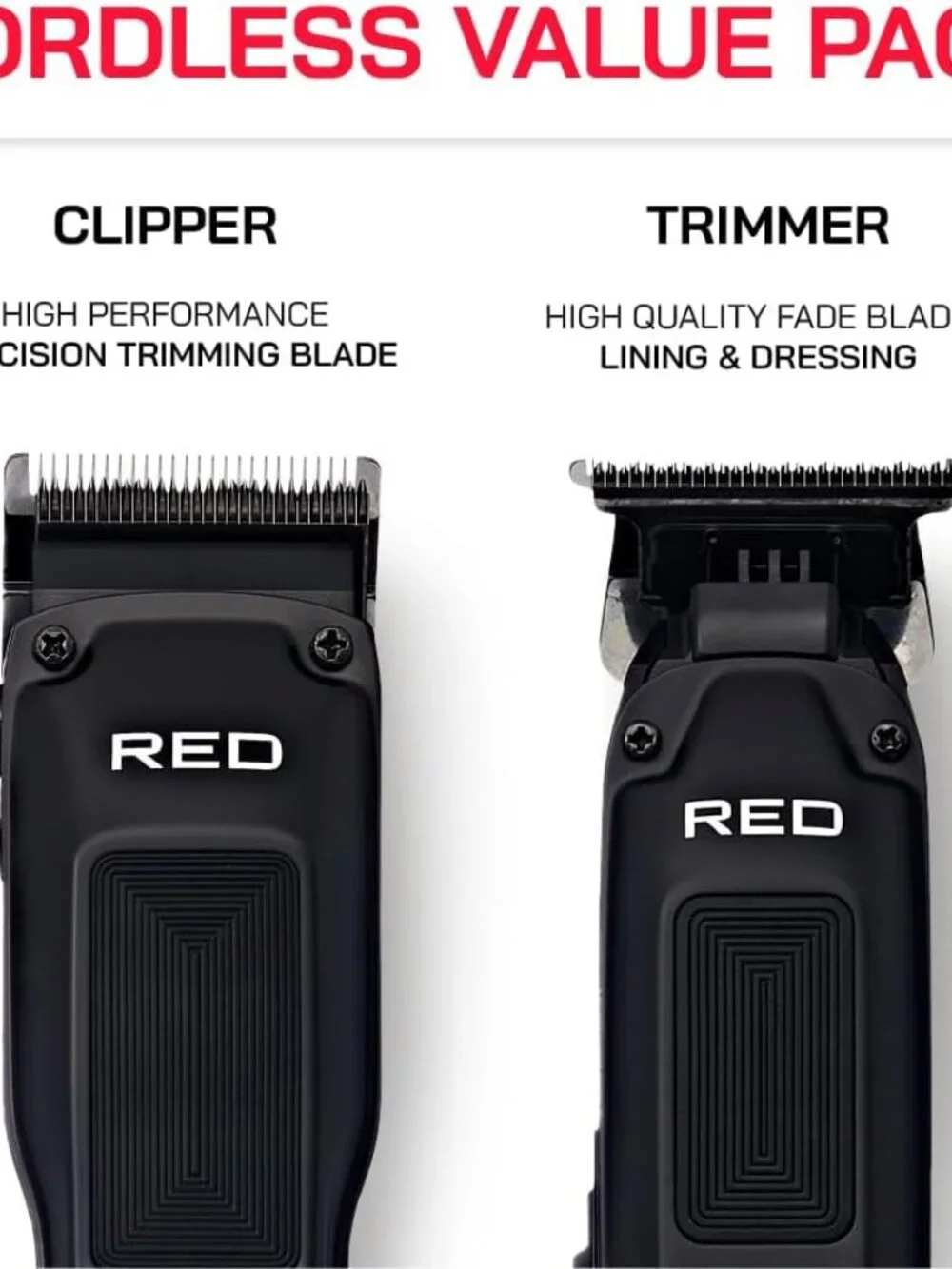 Red by Kiss Cordless Clipper & Trimmer Combo Set for Hair & Beard, Fade Clipper